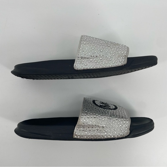 Michael Kors Girl’s Slide Sandals Silver Rhinestones MK Logo 3 - Picture 6 of 9